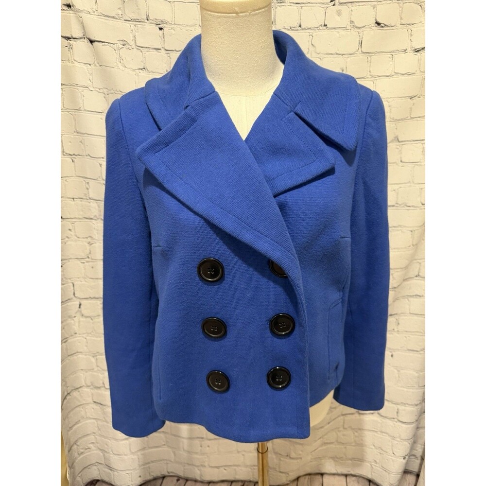 INC Women's Bright Blue Cotton Knit 6 Button Peacoat Size Large